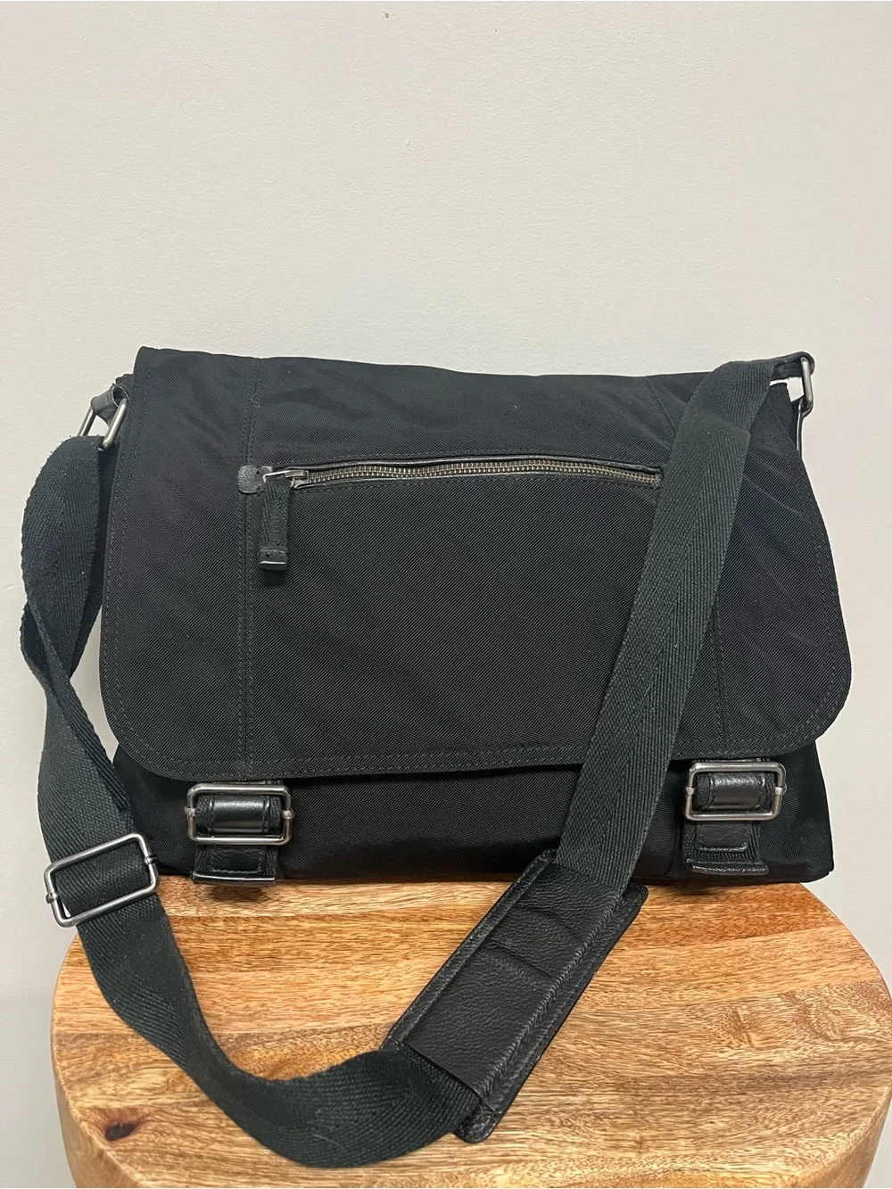 Banana Republic Black Nylon Canvas & Leather Messenger Bag